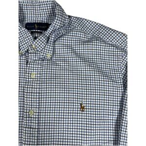 Polo Ralph Lauren Shirt Men's 2XLT Blue Gingham Check Long Sleeve Flesh Pony EUC